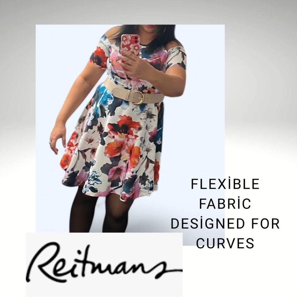🌸 Reitmans Size 16 Multi-Coloured Floral Mini Dress🌼🌿